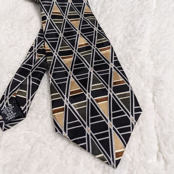 Vintage Men's Van Heusen 100% Silk Tie Abstract Diamond Pattern - Picture 10 of 13